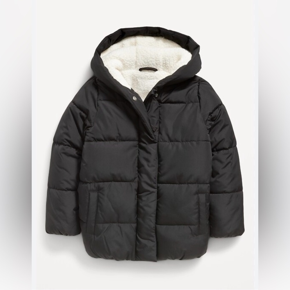 Old Navy Cocoon Sherpa-Lined Hooded Puffer Jacket Size Large 10-12 EUC